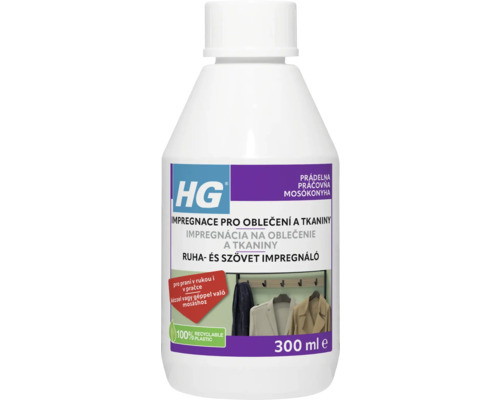 HG Impregnácia pre bavlnené, ľanové, vlnené a zmiešané tkaniny, 300 ml Impregnácia HG na odevy a textílie v 300-mililitrovej fľaši