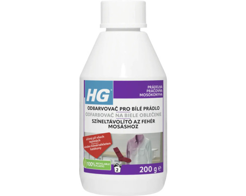 HG odfarbovač pre omylom zafarbenú bielu bielizeň, 200 g HG Odstraňovač farby na bielu bielizeň v bielej plastovej fľaši