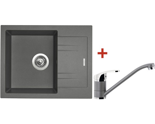 Granitový drez Sinks Linea 600 N Titanium s batériou Pronto GR 600x480 mm sivý-0