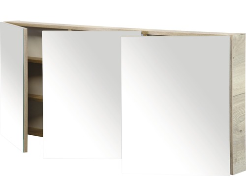 Zrkadlová skrinka s tromi dvierkami a dreveným rámom