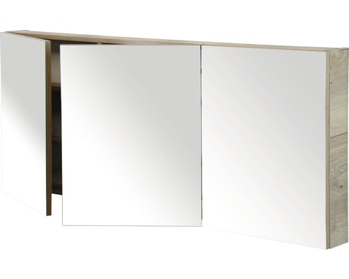 Zrkadlová skrinka bez osvetlenia Sanox 160 x 13 x 65 cm dub prírodný 3 dvierka Zrkadlová skrinka s tromi zrkadlovými dvierkami a dreveným rámom