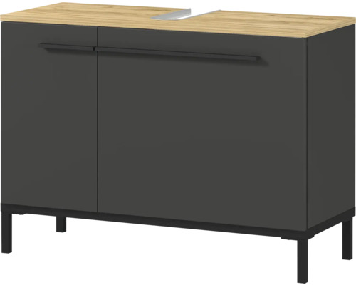 Skrinka pod umývadlo Germania GW-YONKERS sivá dub 80 x 59 x 34 cm 2670-549 Skrinka pod umývadlo s dvomi dvierkami, drevenou doskou a kovovou vložkou