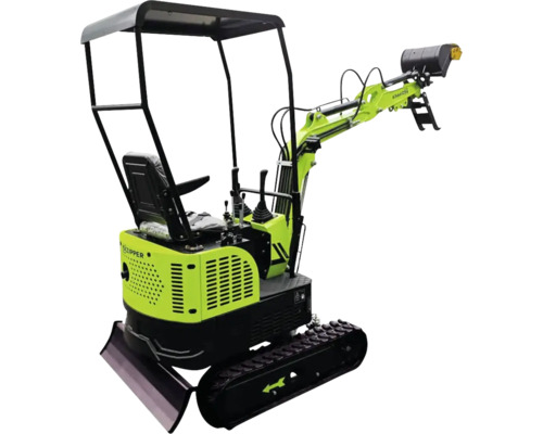 Minibager s pásovým podvozkom a strechou kabíny