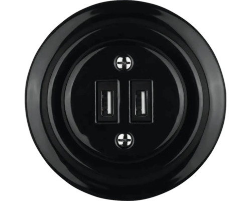 Porcelánová USB zásuvka Bohemia-Design K1-2USBA-BL 2x USB-A čierna