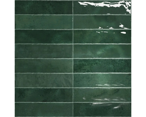 Obklad Ravera green 7,5x30 cm Obdĺžnikové, lesklé zelené dlaždice na steny a podlahy