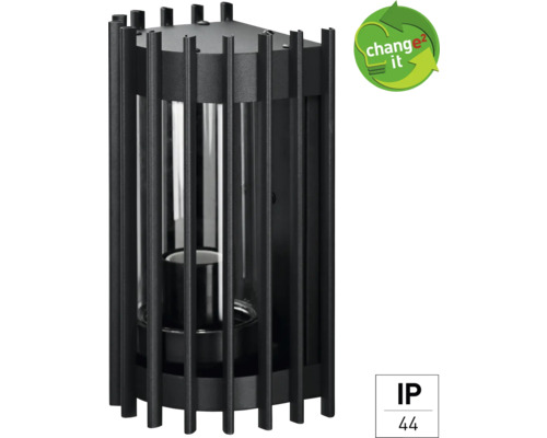 Dekoratívna lampa so skleneným valcom a kovovým rámom, stupeň krytia IP44, symbol Change2-it