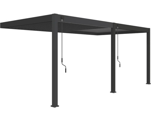 Pergola bioklimatická Rojaplast Intro Plus 600 x 300 x 255 cm do steny antracit Pergola s nastaviteľnými lamelami a kľukou