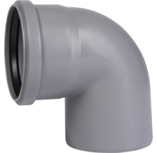 Sivá plastová rúrka s 90-stupňovým kolenom