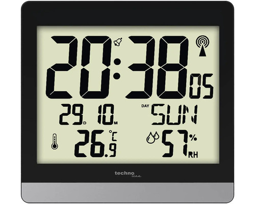 Digitálne hodiny Technoline riadené rádiom čierne 18,9 x 20 cm Techno Line bezdrôtová meteorologická stanica s ukazovateľom času, dátumu, teploty a vlhkosti