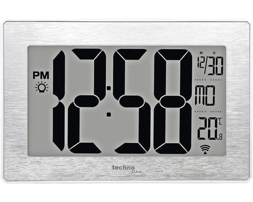 Digitálne hodiny Technoline riadené rádiom strieborné 14 x 21,2 cm Rádiom riadený budík Techno Line s digitálnym displejom