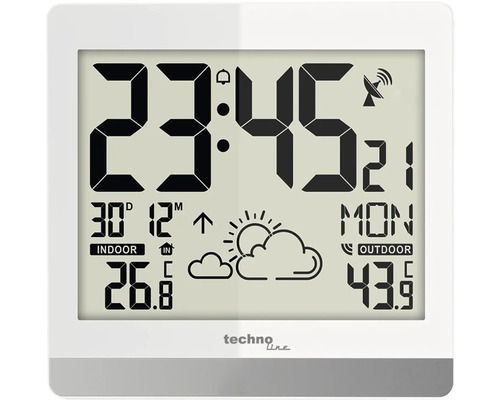 Digitálne hodiny Technoline riadené rádiom strieborné 18,8 x 20 cm Meteostanica s ukazovateľom vnútornej a vonkajšej teploty