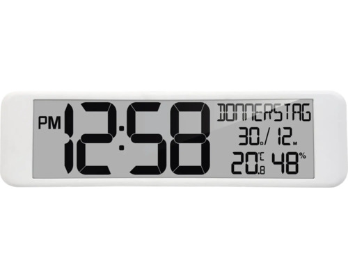 Digitálne hodiny Technoline riadené rádiom biele 12 x 44,3 cm Elektronická meteorologická stanica so zobrazením času, dátumu, teploty a vlhkosti