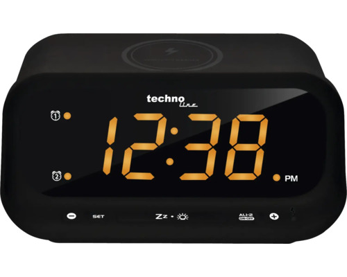 Budík Technoline riadený rádiom čierny 7,5 x 15,5 cm Rádiom riadený budík Technoline s funkciou bezdrôtového nabíjania