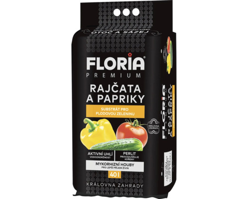 Substrát pre paradajky a papriky "Otoč a saď" FLORIA Premium 40 l Substrát Floria Premium pre paradajky a papriky, 40-litrové balenie
