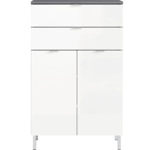 Biela kúpeľňová skrinka s dvomi zásuvkami a dvomi dvierkami