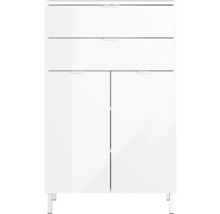 Biela kúpeľňová skrinka s dvoma zásuvkami a dvoma dvierkami