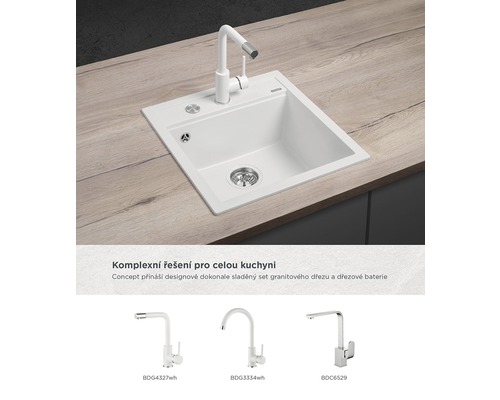 Granitový kuchynský drez s ladiacou armatúrou na pracovnej doske