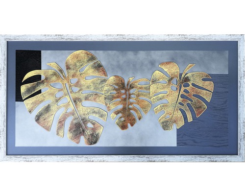 Dekoratívny nástenný obraz s listami monstery v ráme