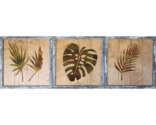 Nástenná dekorácia, trojdielna súprava s rastlinnými motívmi v ráme