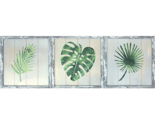 Trojdielny nástenný obraz s rastlinnými motívmi v ráme