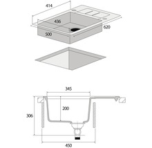 Granitový drez CONCEPT Cubis 62x50 cm tmavosivý DG05C45DG