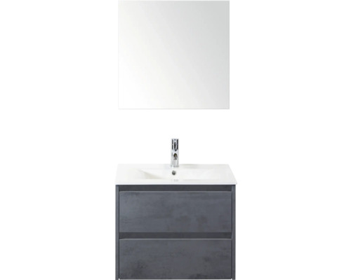Kúpeľňová zostava Sanox Dante 61 cm betón antracit Umývadlová skrinka s umývadlom, batériou a zrkadlom do kúpeľne
