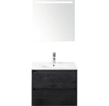 Skrinka pod umývadlo s dvomi zásuvkami, umývadlo na dosku, vodovodná batéria a zrkadlo s osvetlením