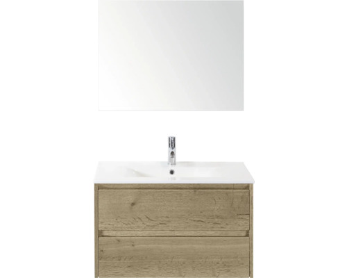 Umývadlová zostava so zrkadlom, umývadlom, batériou a drevenou spodnou skrinkou