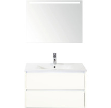 Kombinácia umývadla s umývadlom, spodnou skrinkou a osvetleným zrkadlom