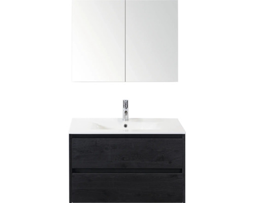 Umyvadlová skrinka so zrkadlom, umývadlom a dvoma zásuvkami