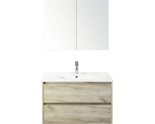 Súprava kúpeľňového nábytku s umývadlovou skrinkou, umývadlom a zrkadlovou skrinkou