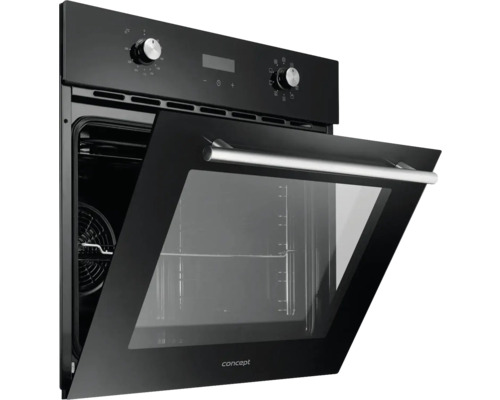 Čierna vstavaná rúra s otvorenými dverami