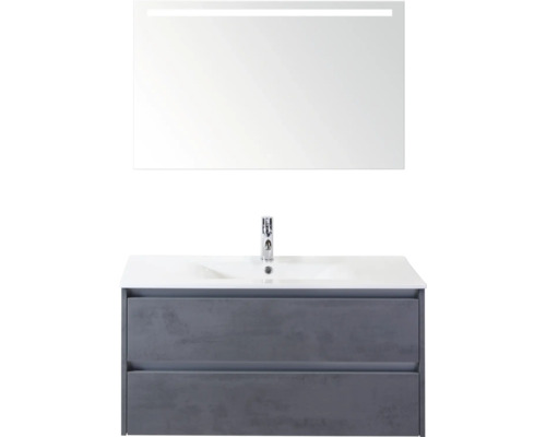 Kúpeľňová zostava Sanox Dante 101 cm betón antracit Súprava kúpeľňového nábytku s umývadlovou skrinkou, umývadlom a zrkadlom