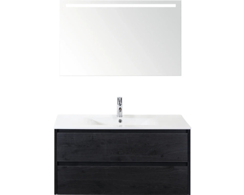 Kúpeľňová zostava Sanox Dante 101 cm dub čierny Umývadlová skrinka so zrkadlom a osvetlením do kúpeľne