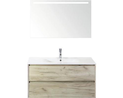 Kúpeľňová zostava Sanox Dante 101 cm craft oak Umývadlová zostava so zrkadlom a dvoma zásuvkami