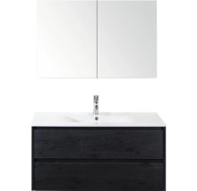 Kombinácia umývadla so zrkadlovou skrinkou, umývadlom, batériou a zásuvkami