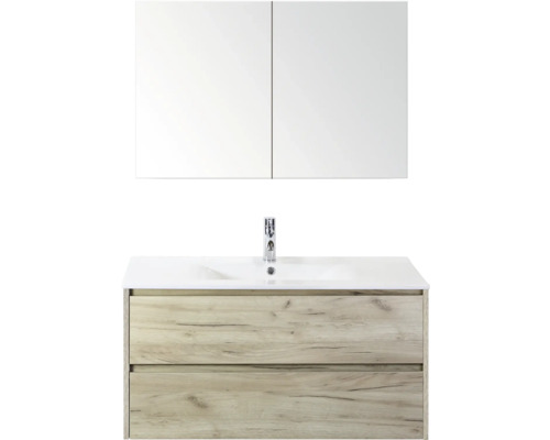 Umývadlo s umývadlovou skrinkou, zrkadlom a batériou