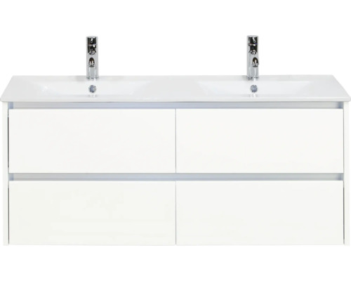 Skrinka pod umývadlo s dvoma umývadlami a štyrmi zásuvkami