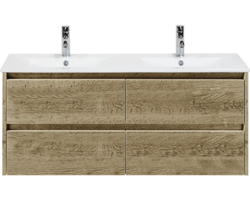 Skrinka pod umývadlo s dvomi umývadlami a štyrmi zásuvkami