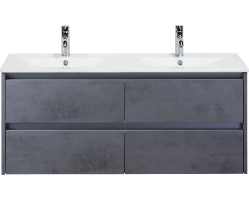 Skrinka pod umývadlo s dvoma umývadlami a štyrmi zásuvkami