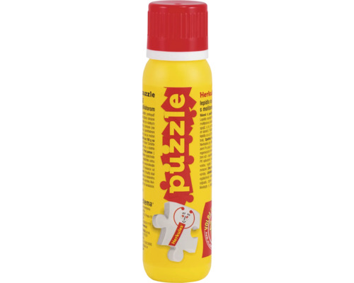 Lepidlo na puzzle v žltej fľaštičke s červeným uzáverom