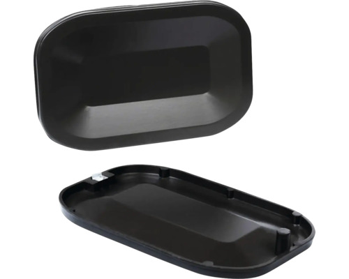 Čierne obdĺžnikové veko, pohľad zhora a zdola