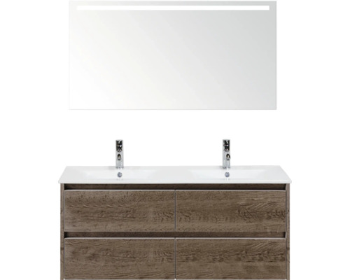 Umývadlová skrinka so zrkadlom a dvoma umývadlami