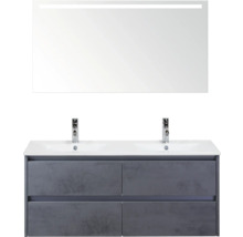 Skrinka pod umývadlo s dvomi umývadlami, spodnou skrinkou a zrkadlom s osvetlením