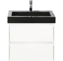 Umyvadlová skrinka s dvomi zásuvkami, čierna umývadlová doska a armatúra