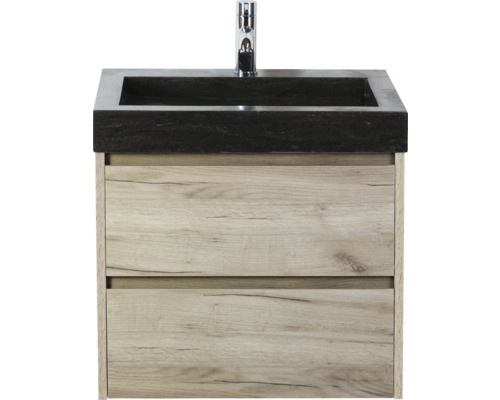 Kúpeľňová zostava Sanox Dante 61 cm craft oak Skrinka pod umývadlo so zásuvkami a tmavým umývadlom na dosku