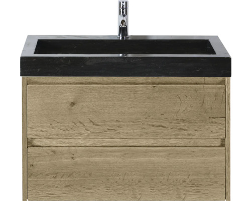 Umývadlo so skrinkou, vzhľad dreva a čierne umývadlo