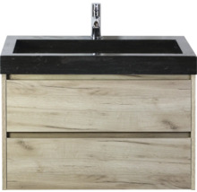 Skrinka pod umývadlo s dvomi zásuvkami a čiernym umývadlom