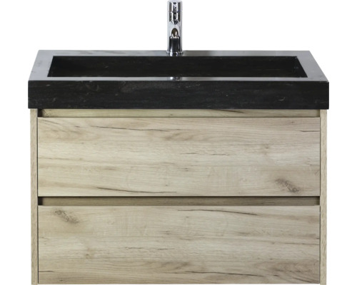 Skrinka pod umývadlo s dvomi zásuvkami a čiernym umývadlom