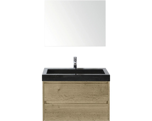 Kombinácia umývadla so zrkadlom, umývadlom a drevenou spodnou skrinkou